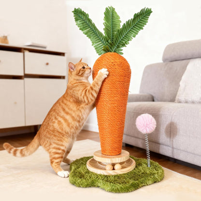Carrot Cat Scratching Post and Wall Mounted Scratching Mat, Cute Tall Scratching Post,Indoor Nature Sisal Cat Scratcher for Cats and Kittens