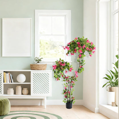 5 Feet Artificial Bougainvillea Tree with Flowers in Plastic Pot Faux Blooming Tree for Decor Indoor or Outdoor Home Office, 1 PCS(63 inch)
