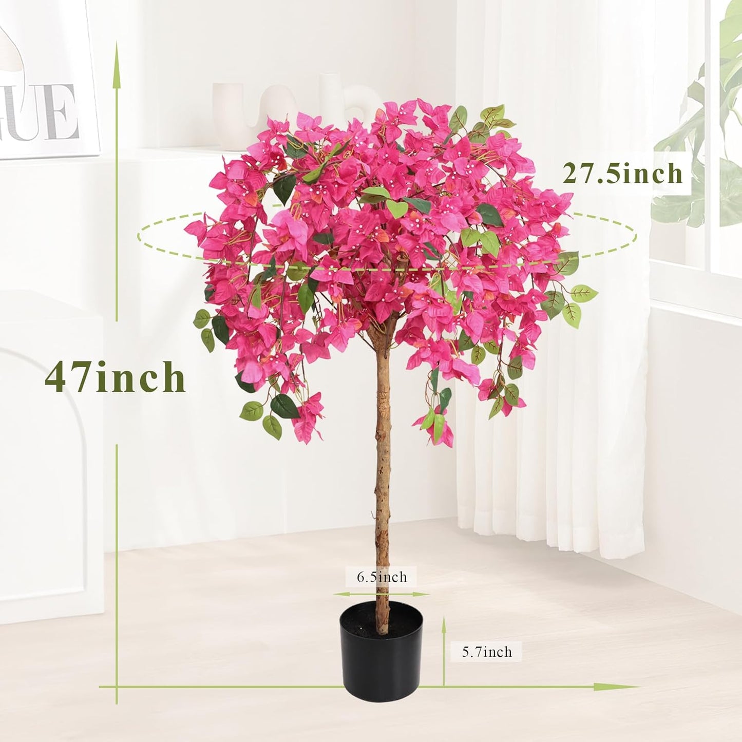 5 Feet Artificial Bougainvillea Tree with Flowers in Plastic Pot Faux Blooming Tree for Decor Indoor or Outdoor Home Office, 1 PCS(63 inch)