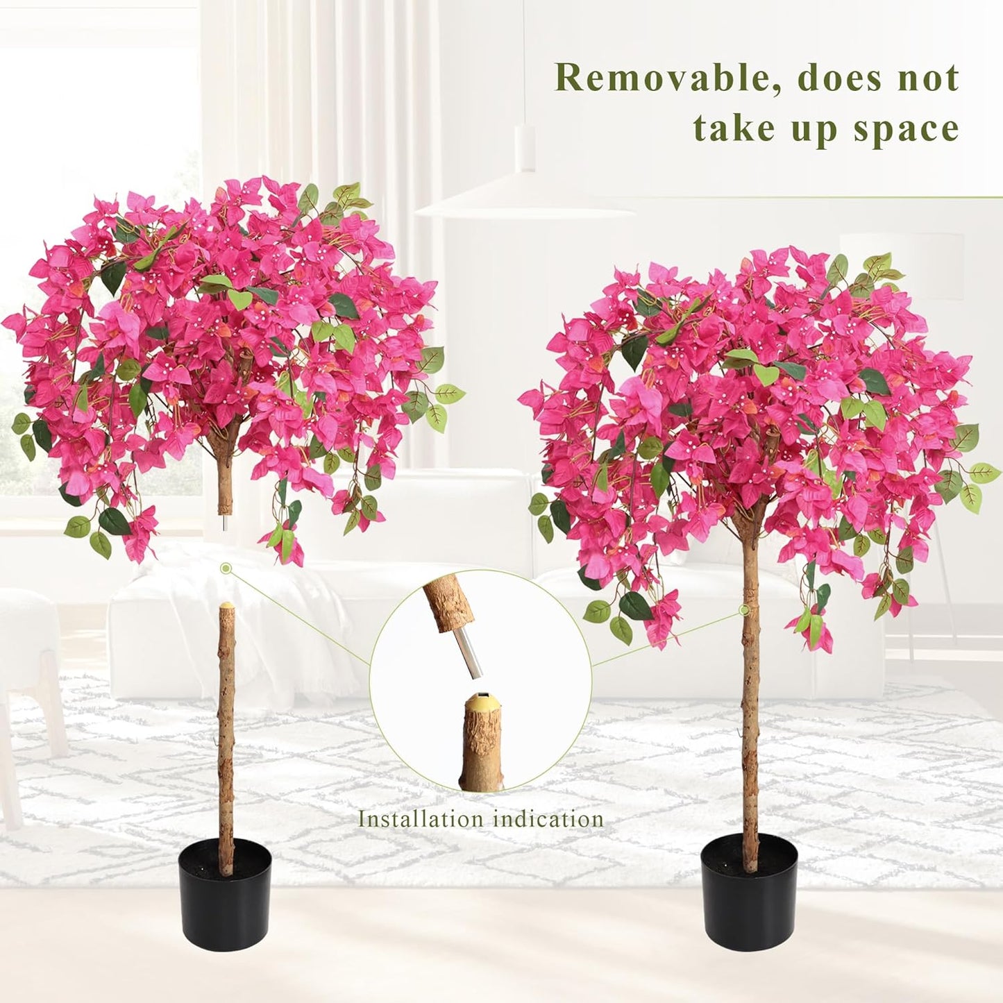 5 Feet Artificial Bougainvillea Tree with Flowers in Plastic Pot Faux Blooming Tree for Decor Indoor or Outdoor Home Office, 1 PCS(63 inch)