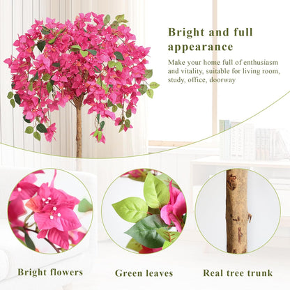 5 Feet Artificial Bougainvillea Tree with Flowers in Plastic Pot Faux Blooming Tree for Decor Indoor or Outdoor Home Office, 1 PCS(63 inch)