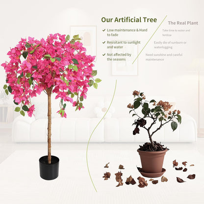 5 Feet Artificial Bougainvillea Tree with Flowers in Plastic Pot Faux Blooming Tree for Decor Indoor or Outdoor Home Office, 1 PCS(63 inch)