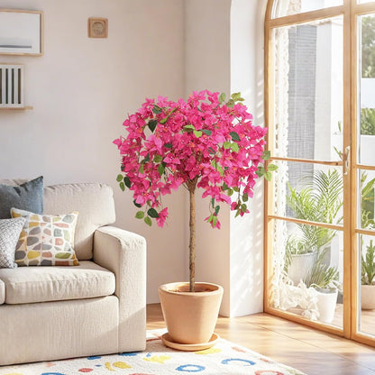 5 Feet Artificial Bougainvillea Tree with Flowers in Plastic Pot Faux Blooming Tree for Decor Indoor or Outdoor Home Office, 1 PCS(63 inch)