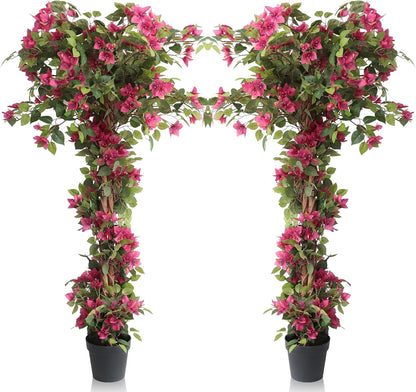 5 Feet Artificial Bougainvillea Tree with Flowers in Plastic Pot Faux Blooming Tree for Decor Indoor or Outdoor Home Office, 1 PCS(63 inch)