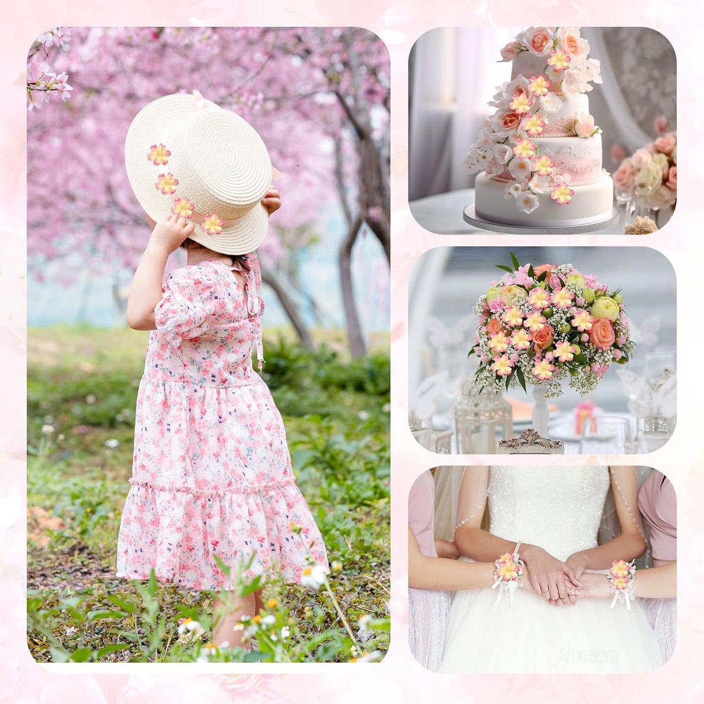 50 Pack Fake Flower Heads Airtificial Silk Plum Cherry Blossom Head Peony Daisy Decor for DIY Crafts Home Wedding Party Hats Decoration (Light Purple)