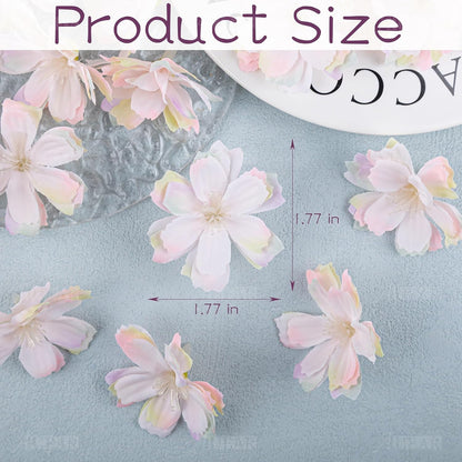 50 Pack Fake Flower Heads Airtificial Silk Plum Cherry Blossom Head Peony Daisy Decor for DIY Crafts Home Wedding Party Hats Decoration (Light Purple)