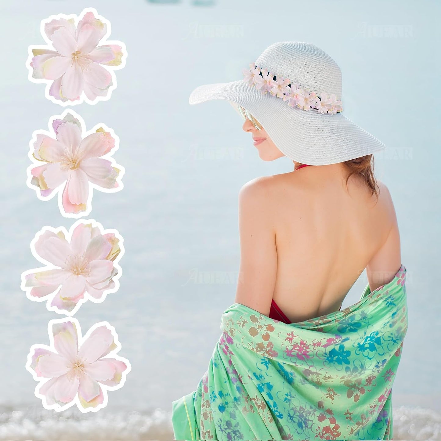 50 Pack Fake Flower Heads Airtificial Silk Plum Cherry Blossom Head Peony Daisy Decor for DIY Crafts Home Wedding Party Hats Decoration (Light Purple)