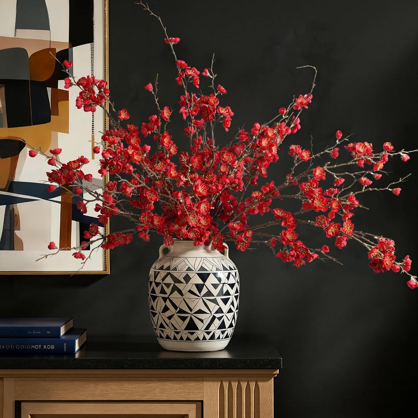florisso 6 PCS Artificial Cherry Blossom Branches Spring Indoor Decoration, Faux Flowers 34.45" Long Stems Plum Fake Peach Plants Real Touch Silk for Wedding Home Bedroom Party Table Office, White