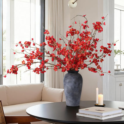 florisso 6 PCS Artificial Cherry Blossom Branches Spring Indoor Decoration, Faux Flowers 34.45" Long Stems Plum Fake Peach Plants Real Touch Silk for Wedding Home Bedroom Party Table Office, White