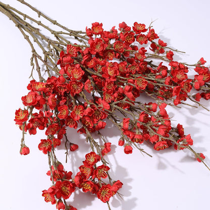 florisso 6 PCS Artificial Cherry Blossom Branches Spring Indoor Decoration, Faux Flowers 34.45" Long Stems Plum Fake Peach Plants Real Touch Silk for Wedding Home Bedroom Party Table Office, White