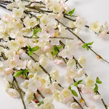 florisso 6 PCS Artificial Cherry Blossom Branches Spring Indoor Decoration, Faux Flowers 34.45" Long Stems Plum Fake Peach Plants Real Touch Silk for Wedding Home Bedroom Party Table Office, White