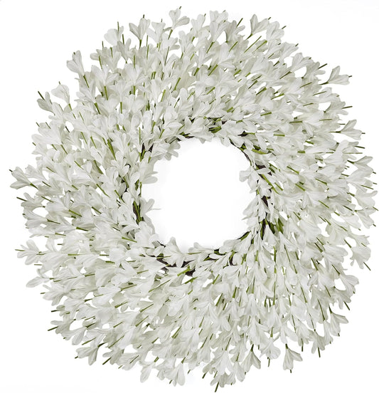 26 Inch Spring Wreaths for Front Door Large Easter Valentines Forsythia Floral Summer Spring Door Wreaths Outdoor All Season Spring Decorations for Home Porch Room Window Wall Farmhouse Decor(White-R)