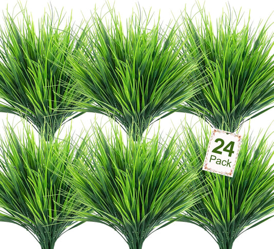 24 Pcs Artificial Plants Outdoors Fake Greenery Stems, Green