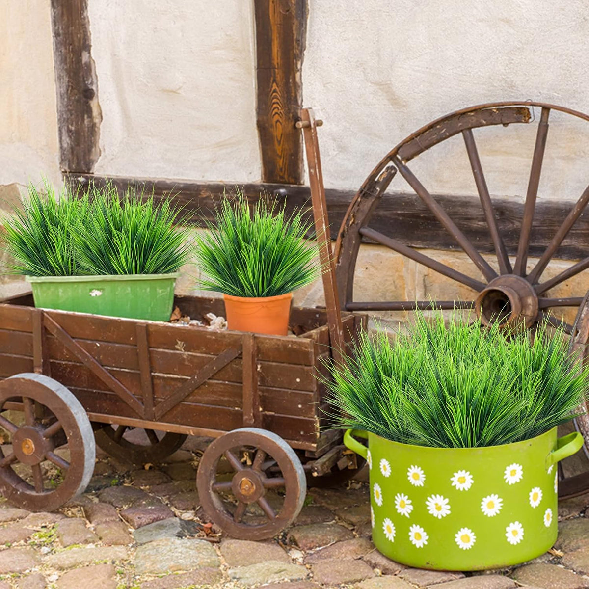 24 Pcs Artificial Plants Outdoors Fake Greenery Stems, Green