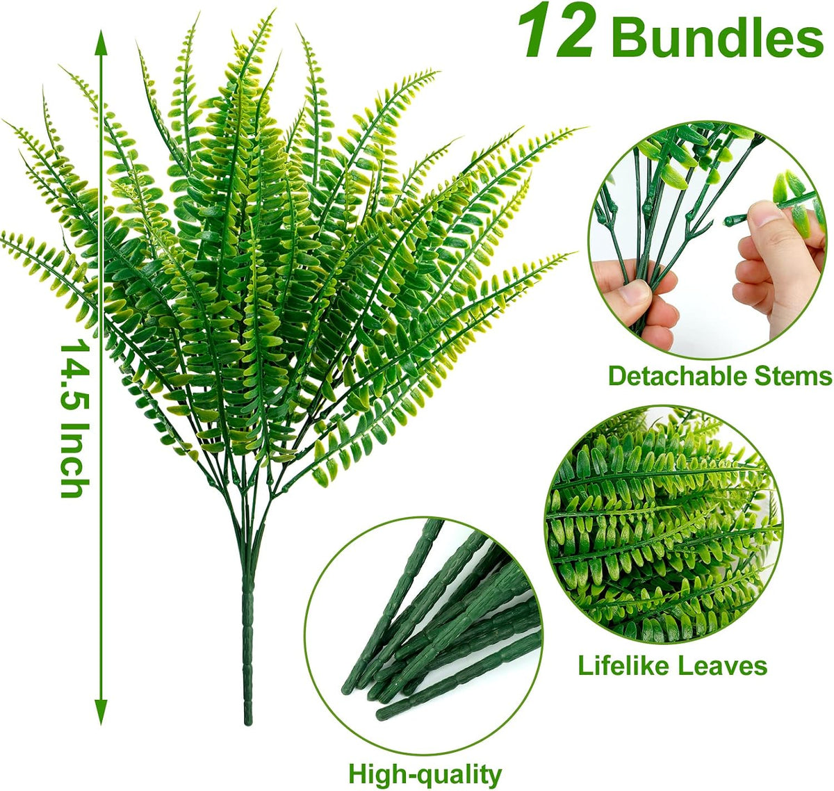 24 Pcs Artificial Plants Outdoors Fake Greenery Stems, Green