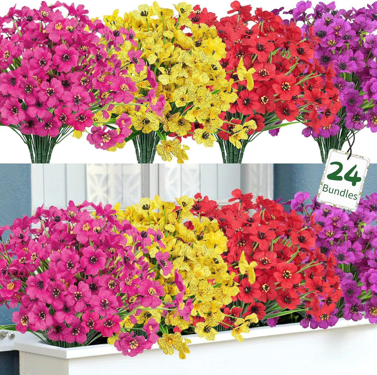 24 Pcs Artificial Plants Outdoors Fake Greenery Stems, Green