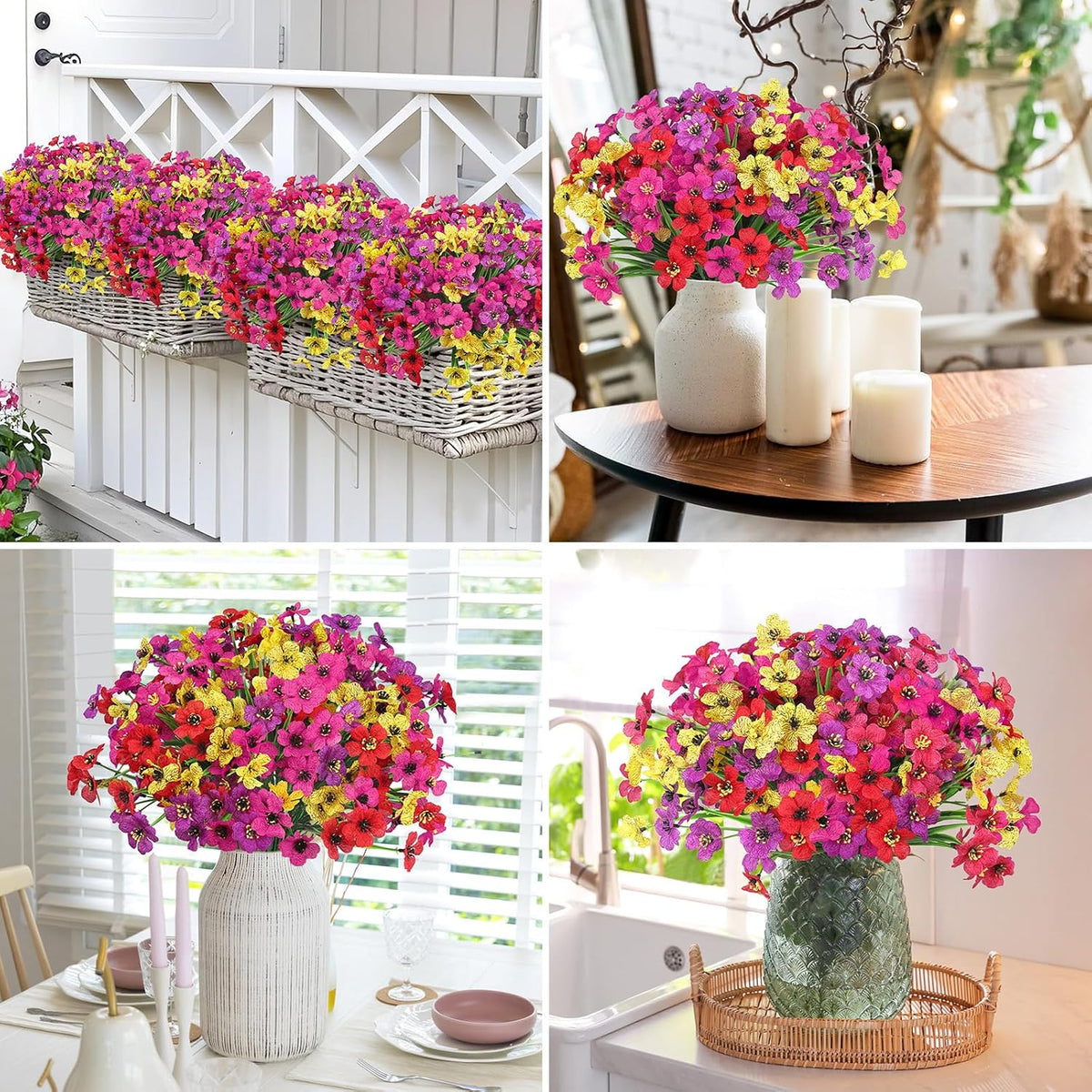 24 Pcs Artificial Plants Outdoors Fake Greenery Stems, Green