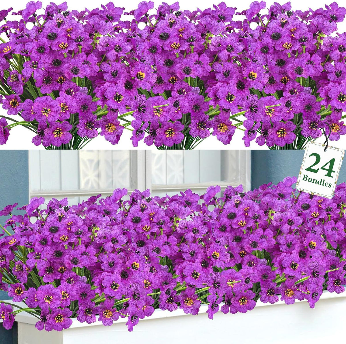 24 Pcs Artificial Plants Outdoors Fake Greenery Stems, Green