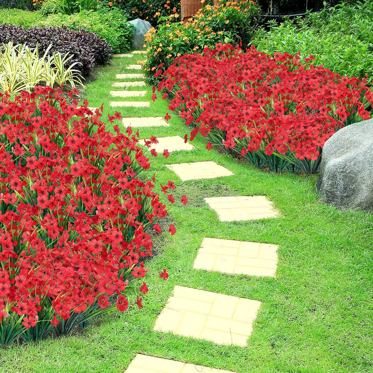24 Pcs Artificial Plants Outdoors Fake Greenery Stems, Green