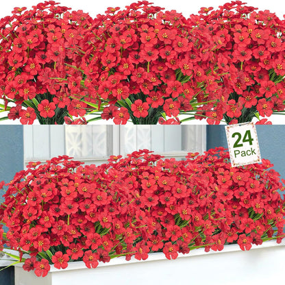 24 Pcs Artificial Plants Outdoors Fake Greenery Stems, Green
