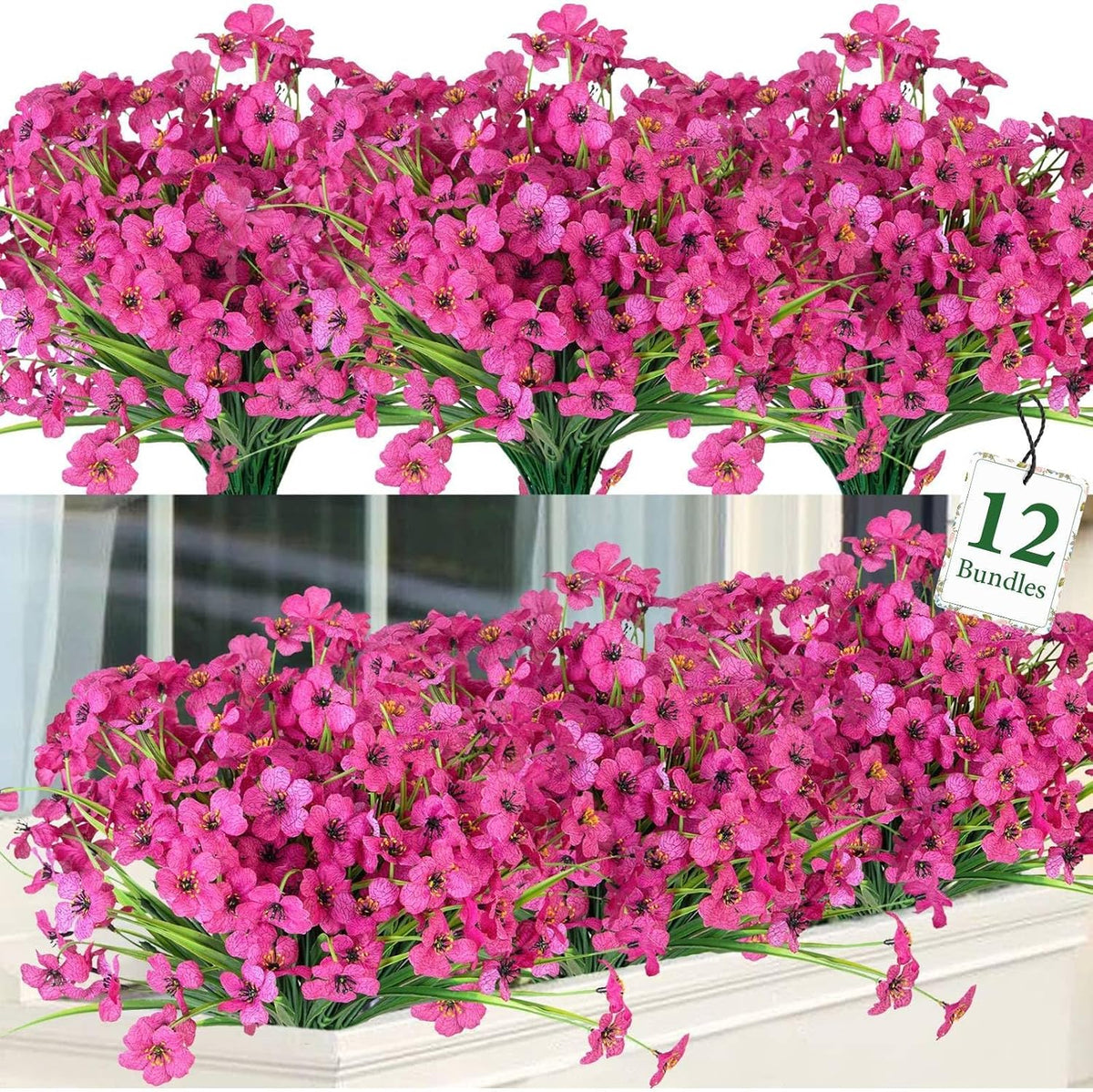 24 Pcs Artificial Plants Outdoors Fake Greenery Stems, Green