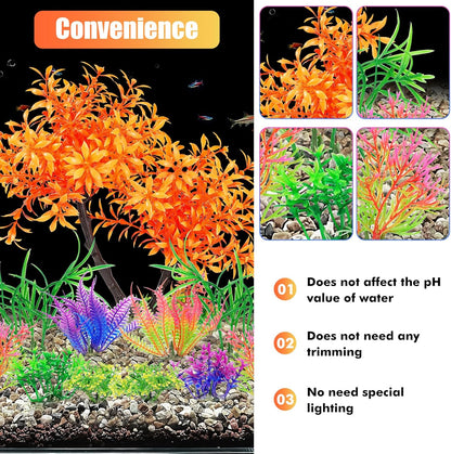 Artificial Aquarium Plants, Fish Tank Purple Tree Decoration Set, Plastic Accessories, 11pcs
