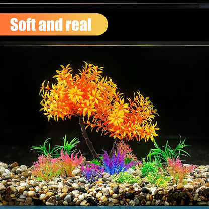 Artificial Aquarium Plants, Fish Tank Purple Tree Decoration Set, Plastic Accessories, 11pcs