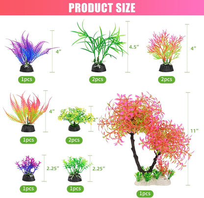 Artificial Aquarium Plants, Fish Tank Purple Tree Decoration Set, Plastic Accessories, 11pcs