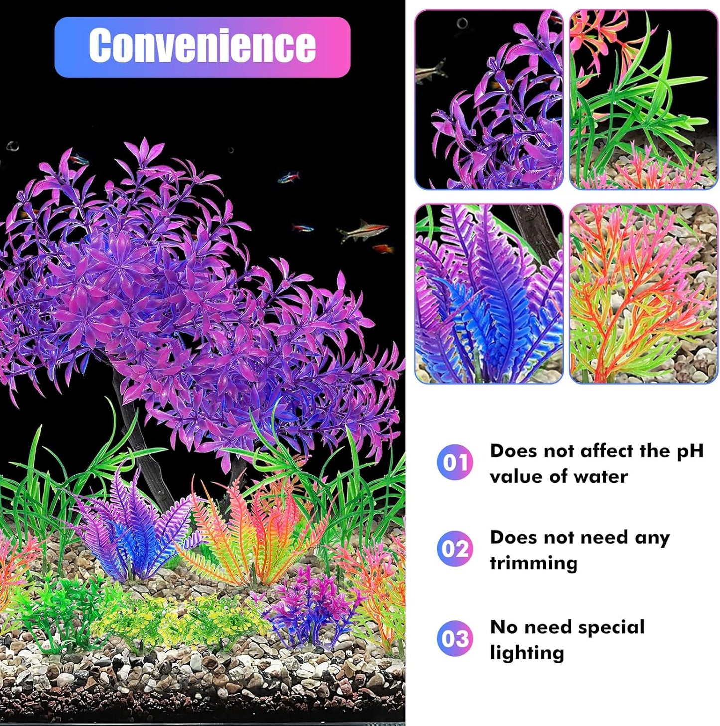 Artificial Aquarium Plants, Fish Tank Purple Tree Decoration Set, Plastic Accessories, 11pcs