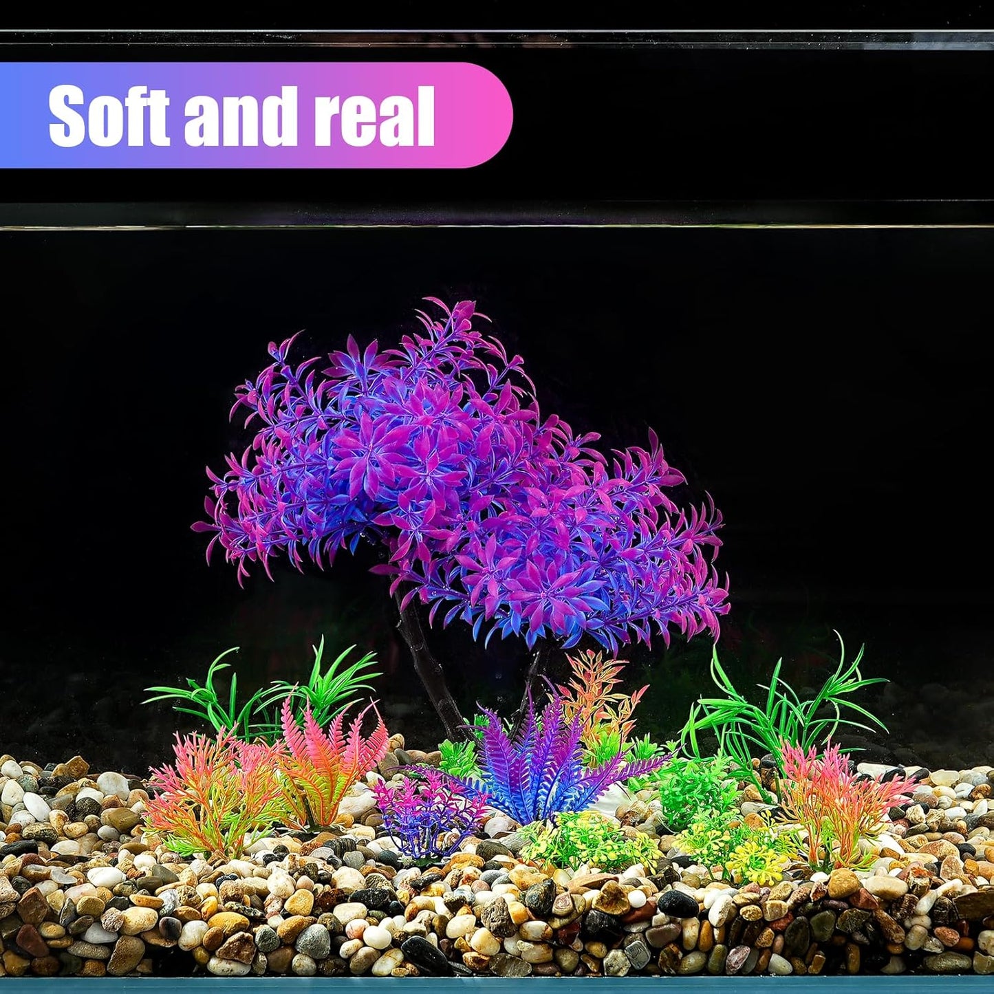 Artificial Aquarium Plants, Fish Tank Purple Tree Decoration Set, Plastic Accessories, 11pcs