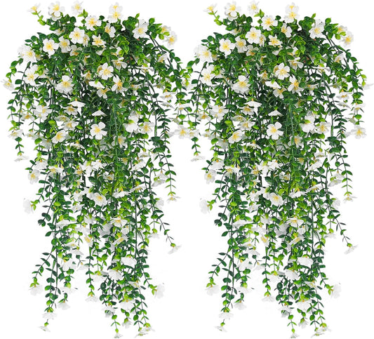 4Pc Artificial Flowers for Outdoor Fake Hanging Plants White