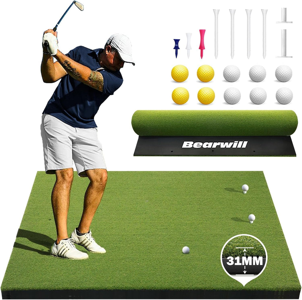 Golf Mat 31mm, 5x4ft/5x5ft Premium Golf Hitting Mat Outdoor Indoor