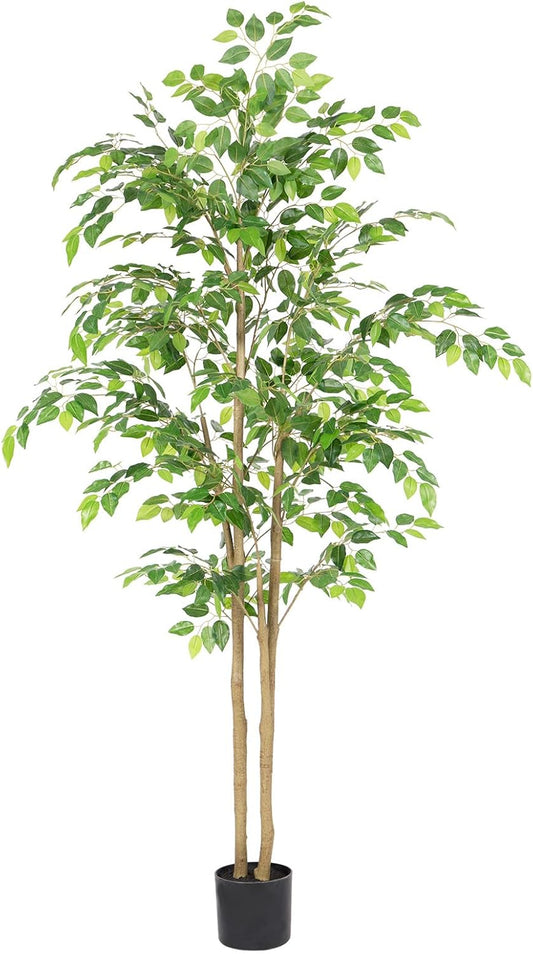 Tall UV Resistant Ficus Tree Artificial，7ft(84in) Realistic Texture Potted Faux Ficus Tree， Fake Trees Indoor Outdoor for Home Office Living Room Bedroom Foyer Porch Decor.