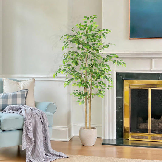 Tall UV Resistant Ficus Tree Artificial，7ft(84in) Realistic Texture Potted Faux Ficus Tree， Fake Trees Indoor Outdoor for Home Office Living Room Bedroom Foyer Porch Decor.