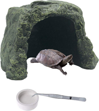Reptile Rock Hide Cave,Resin Crested Gecko Hideout Caves Lizard Hideaway Bridge Terrarium Habitat Decor for Lizard Snake Turtle