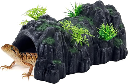 Reptile Rock Hide Cave,Resin Crested Gecko Hideout Caves Lizard Hideaway Bridge Terrarium Habitat Decor for Lizard Snake Turtle
