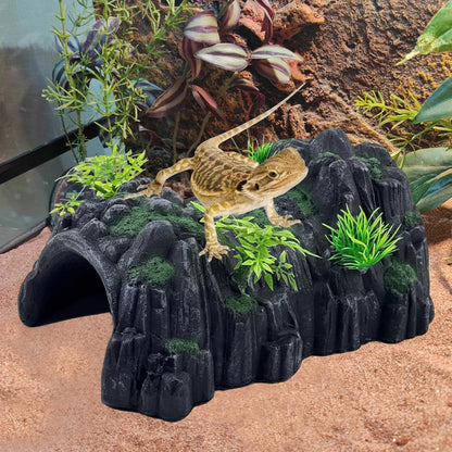 Reptile Rock Hide Cave,Resin Crested Gecko Hideout Caves Lizard Hideaway Bridge Terrarium Habitat Decor for Lizard Snake Turtle