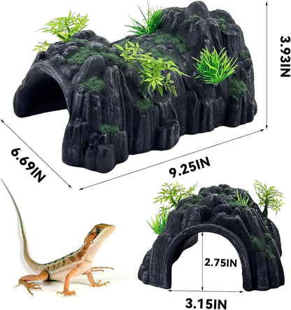 Reptile Rock Hide Cave,Resin Crested Gecko Hideout Caves Lizard Hideaway Bridge Terrarium Habitat Decor for Lizard Snake Turtle
