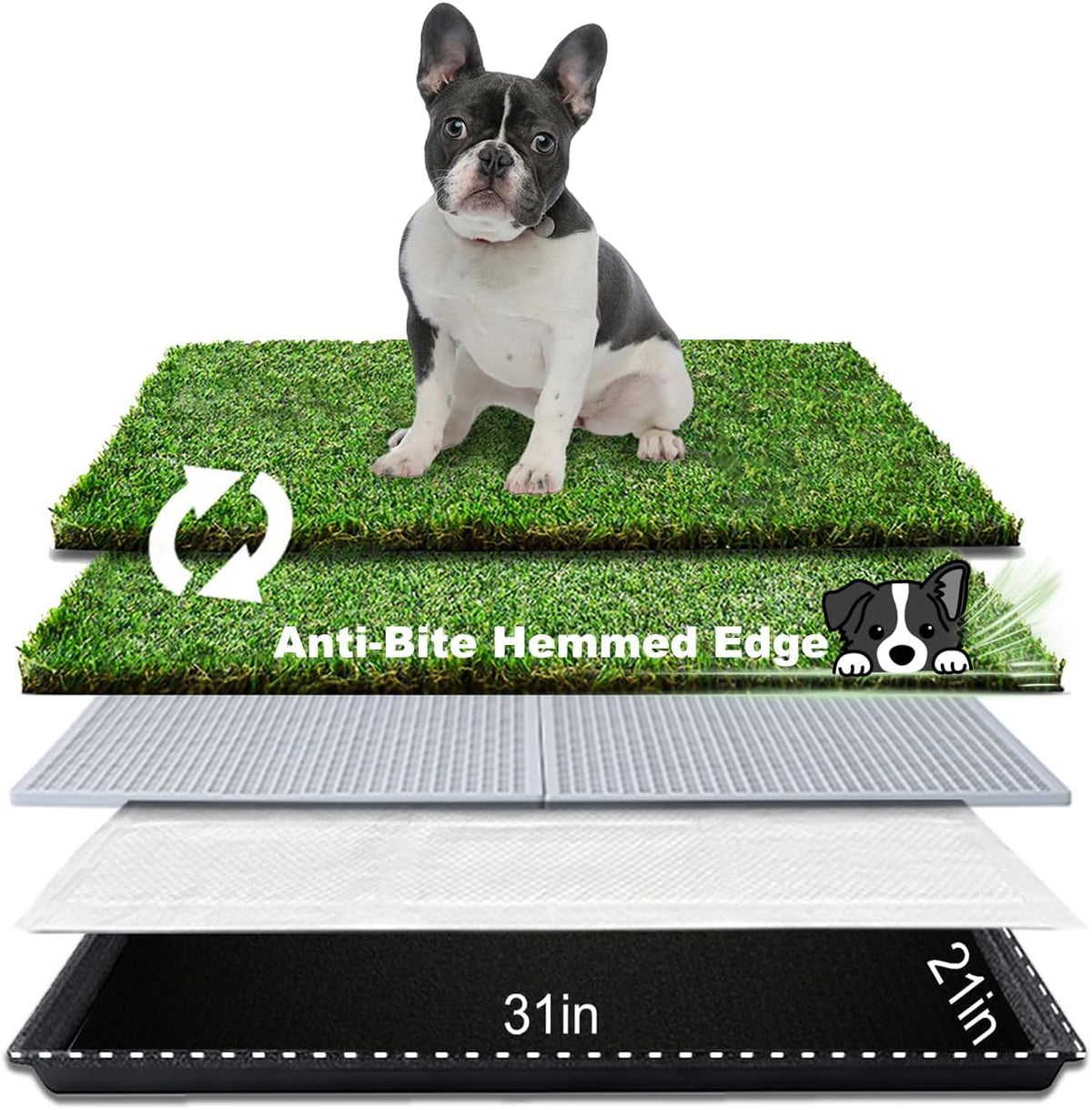 Dog Grass Pad with Tray, Dog Litter Box with Artificial Grass