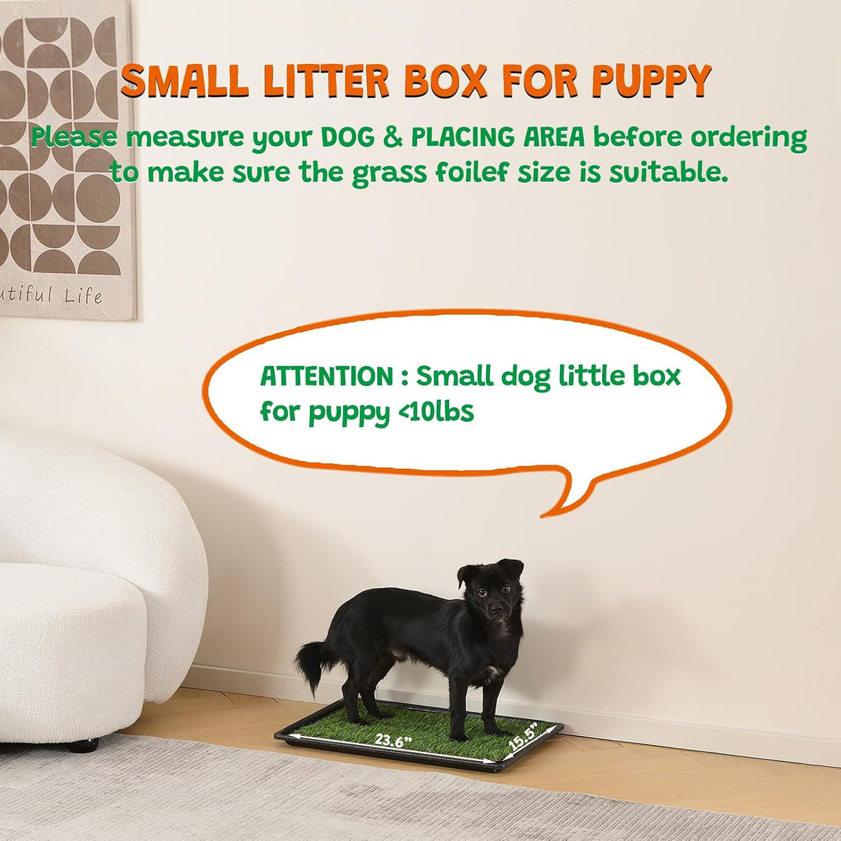 Dog Grass Pad with Tray, Dog Litter Box with Artificial Grass