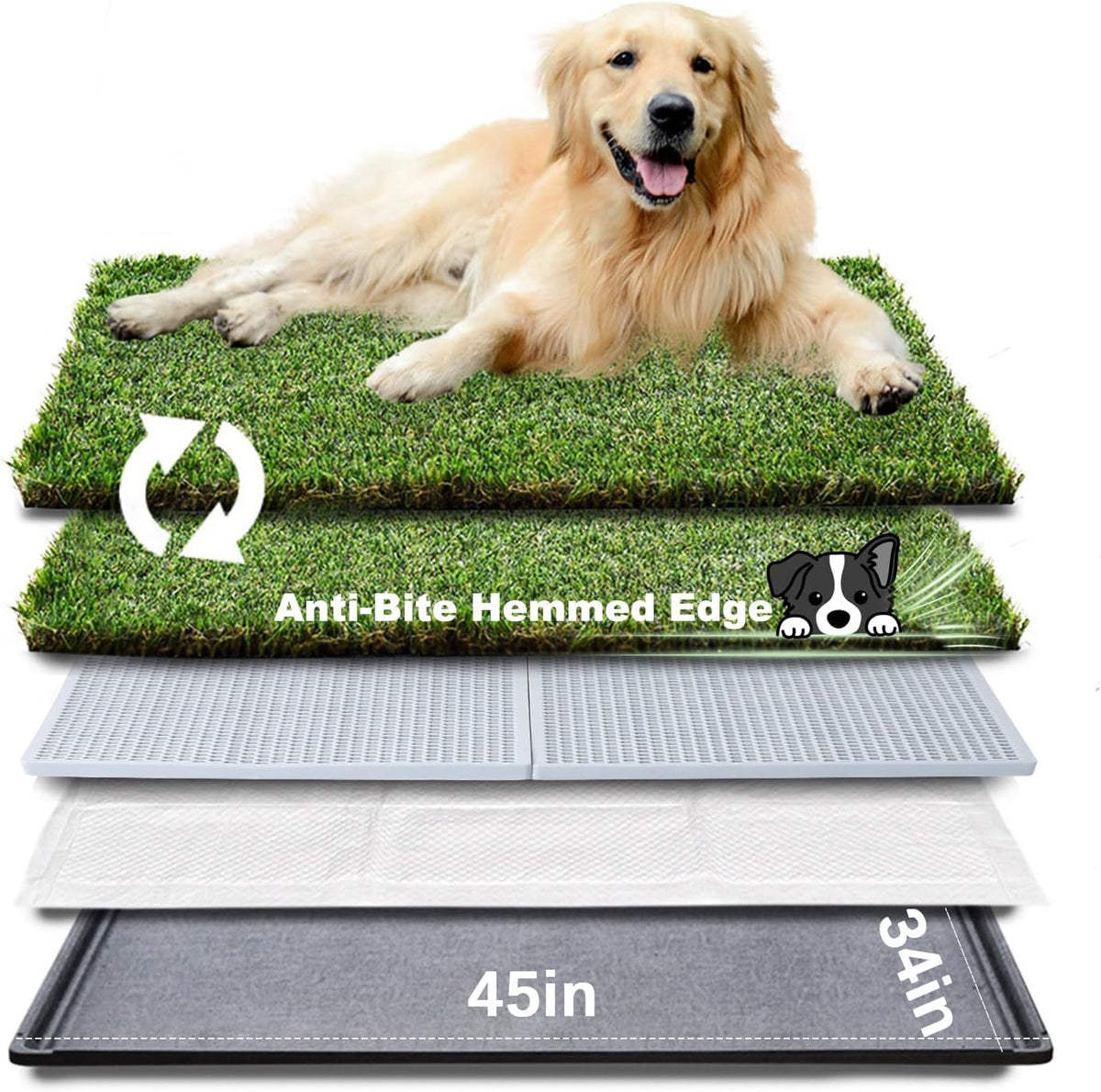 Dog Grass Pad with Tray, Dog Litter Box with Artificial Grass