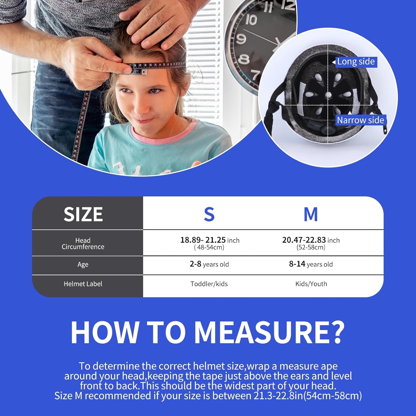 Kids Bike Helmet Ventilation & Adjustable Toddler Helmet for Ages 2-14 Kids Boys Girls Multi-Sport Helmet for Skateboard Roller Skateing Bicycle Scooter blance Bike