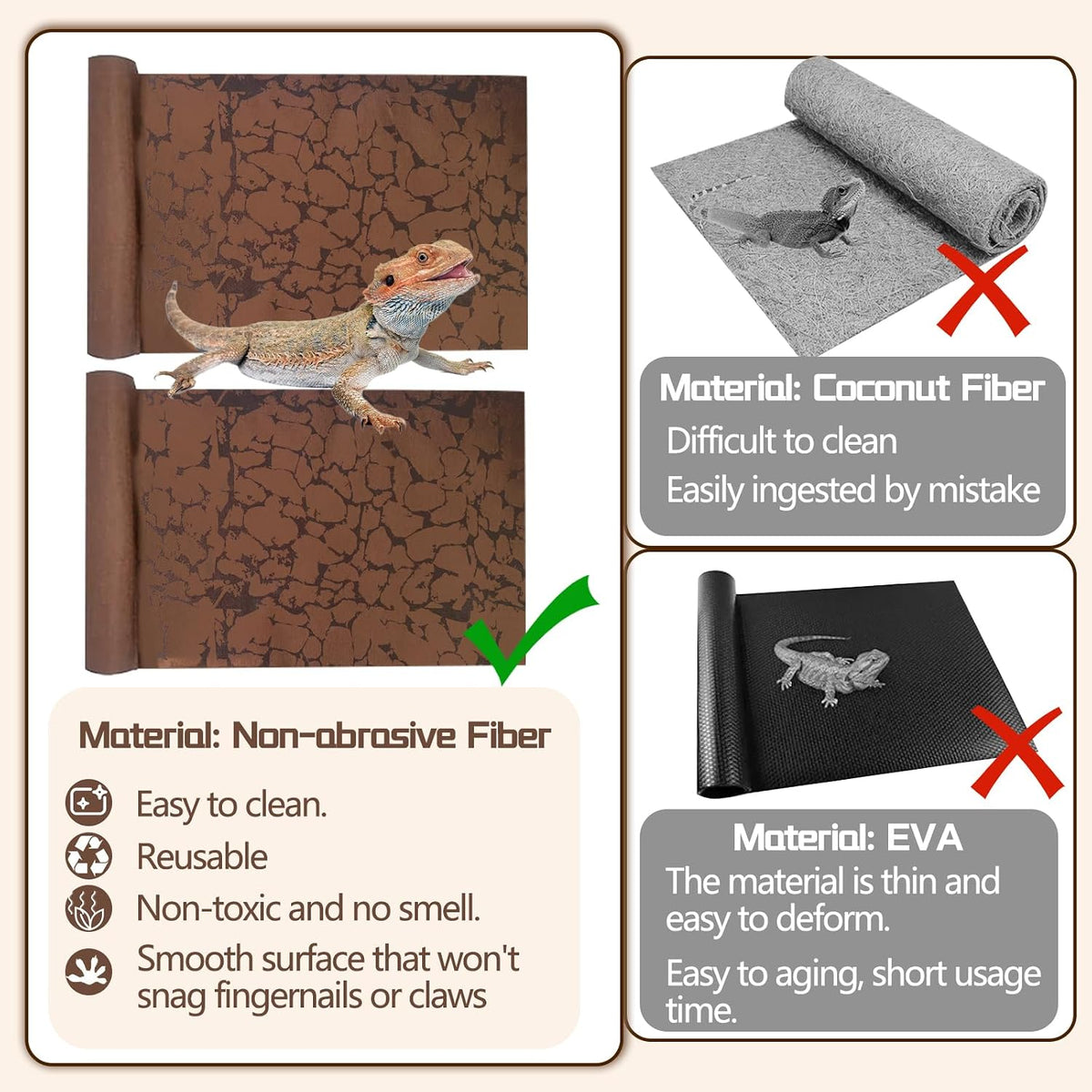 2 PCS Reptile Carpet Mat Terrarium Liner Bedding Reptile Cage Mat Supplies for Tortoise Lizard Leopard Gecko Snake Chameleon 23.6’’ x 15.7’’