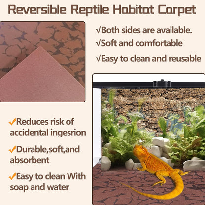2 PCS Reptile Carpet Mat Terrarium Liner Bedding Reptile Cage Mat Supplies for Tortoise Lizard Leopard Gecko Snake Chameleon 23.6’’ x 15.7’’