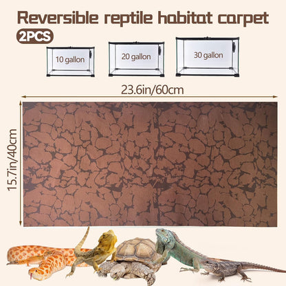 2 PCS Reptile Carpet Mat Terrarium Liner Bedding Reptile Cage Mat Supplies for Tortoise Lizard Leopard Gecko Snake Chameleon 23.6’’ x 15.7’’