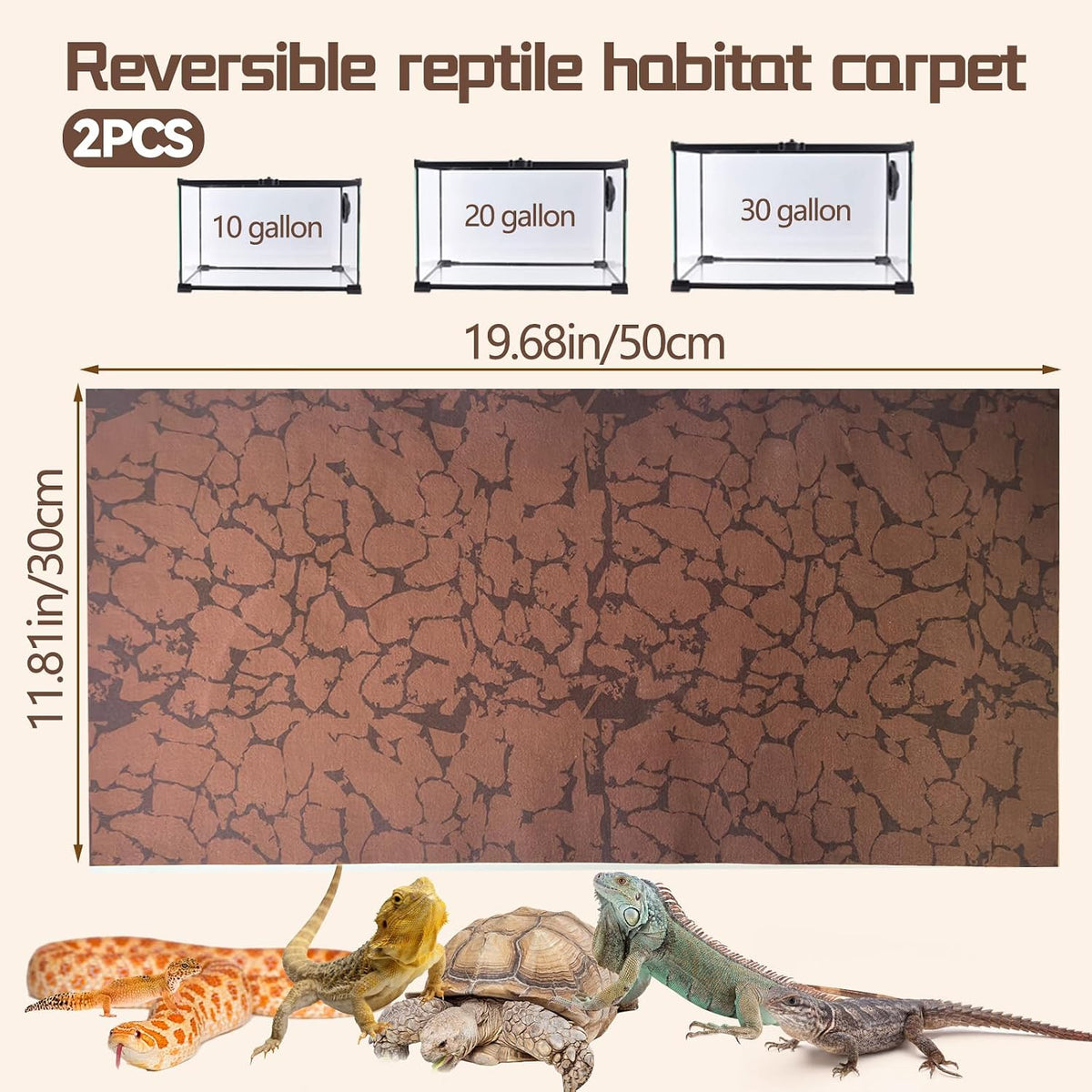 2 PCS Reptile Carpet Mat Terrarium Liner Bedding Reptile Cage Mat Supplies for Tortoise Lizard Leopard Gecko Snake Chameleon 23.6’’ x 15.7’’