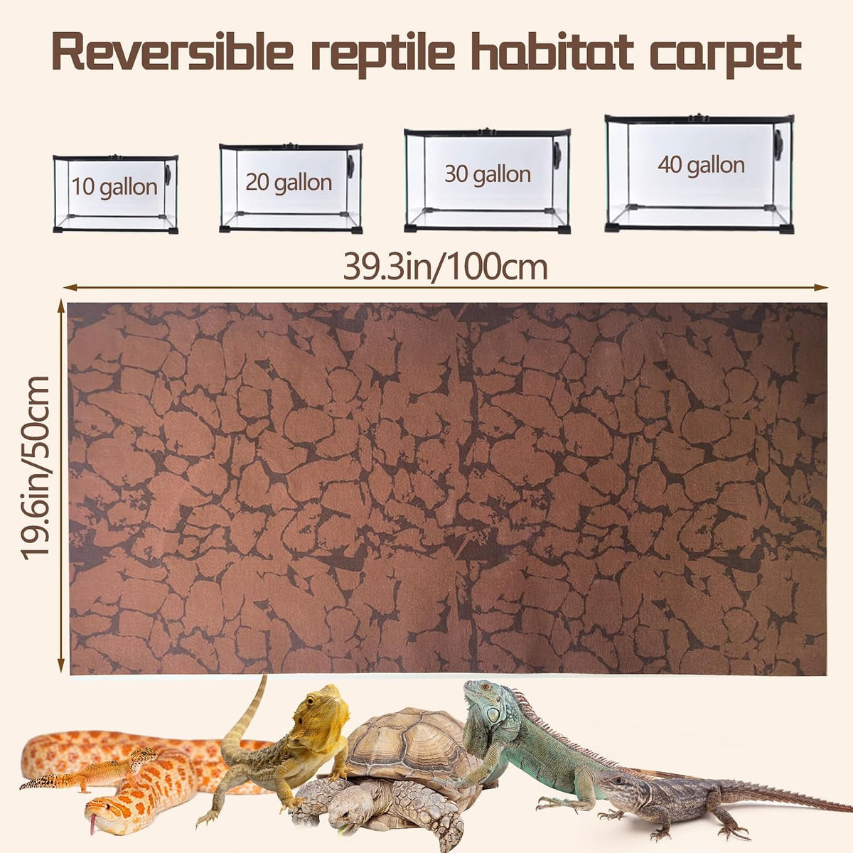 2 PCS Reptile Carpet Mat Terrarium Liner Bedding Reptile Cage Mat Supplies for Tortoise Lizard Leopard Gecko Snake Chameleon 23.6’’ x 15.7’’