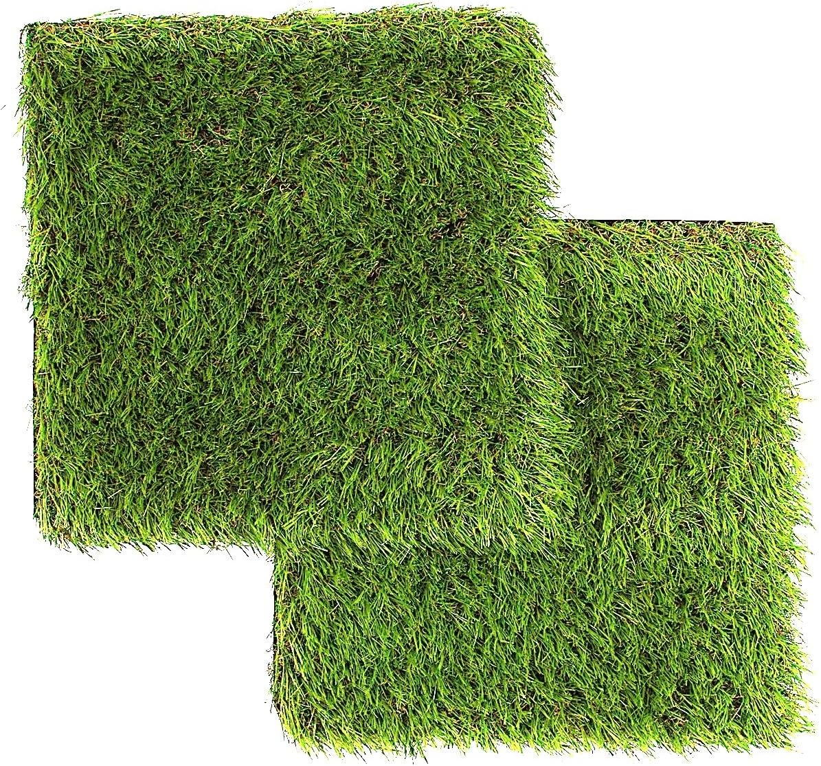 Artificial Grass Square Tiles, 12.2 x 12.2 Inch (2 Pack)