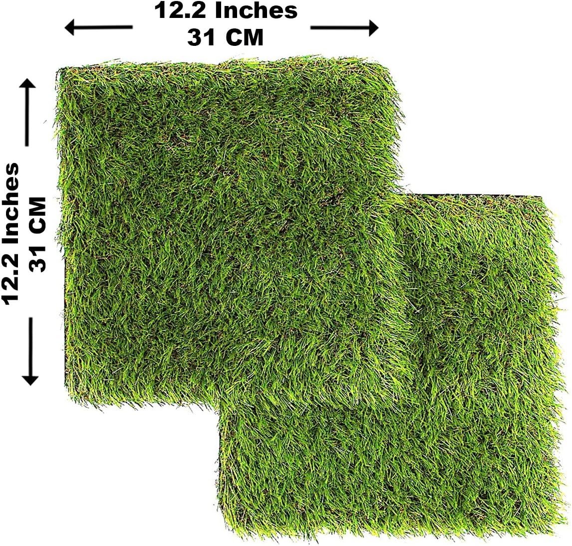 Artificial Grass Square Tiles, 12.2 x 12.2 Inch (2 Pack)