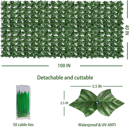ODTORY Artificial Ivy Privacy Screen Fence Panel, Green 40 X 120 in